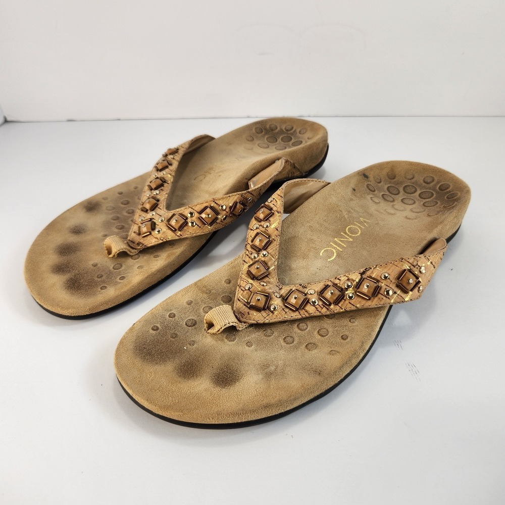 Vionic Floriana Women's 8 Gold Shimmer Orthotic Flip Flop Sandals Comfort